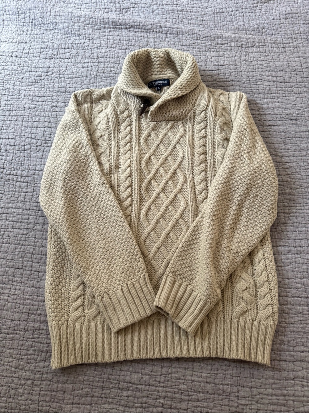 Men's Shawl Collar Cable Knit Sweater - Beige